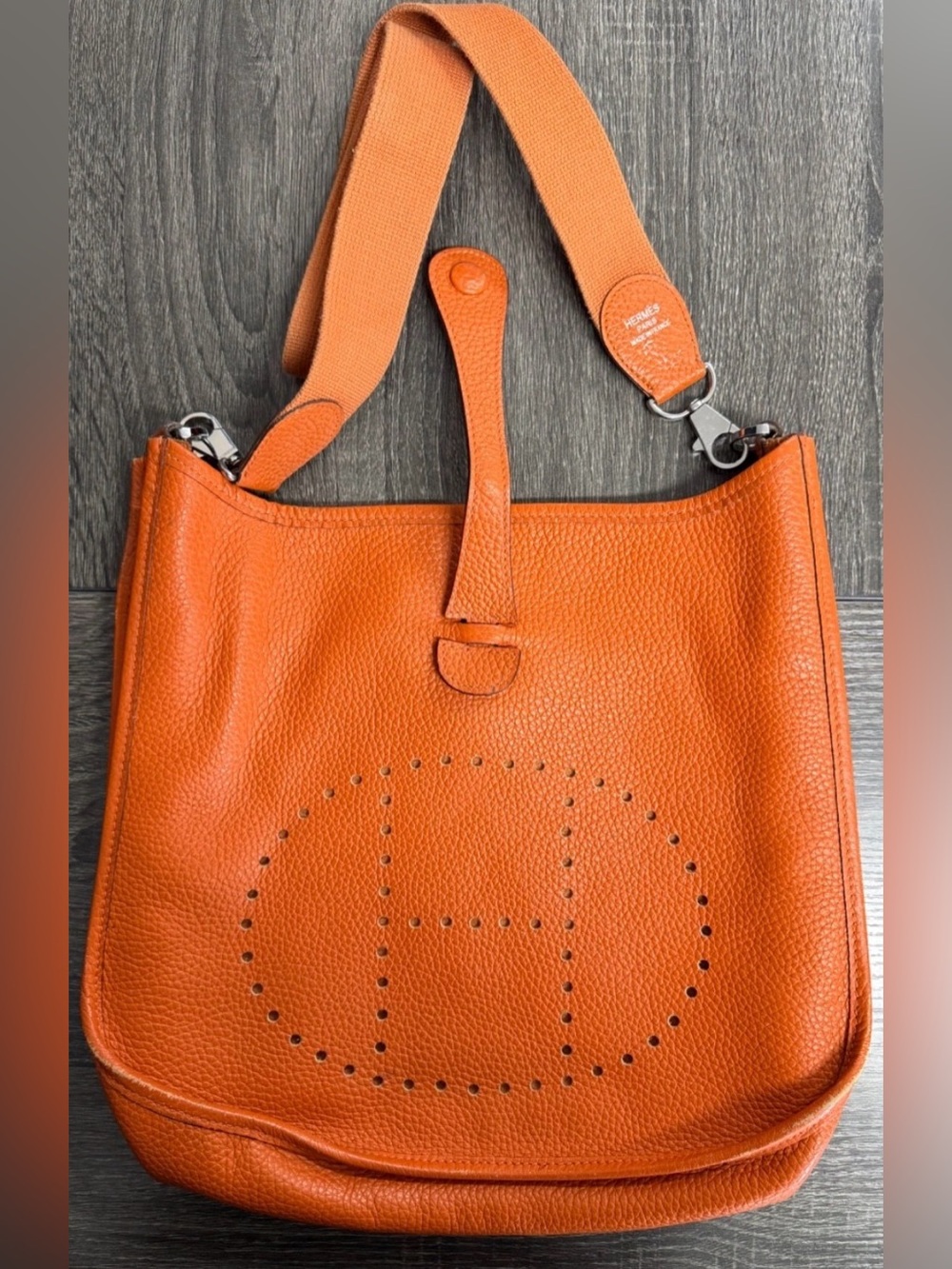 Hermès Evelyne 29 bag,orange Taurillon Clemence leather perforated "H" logo